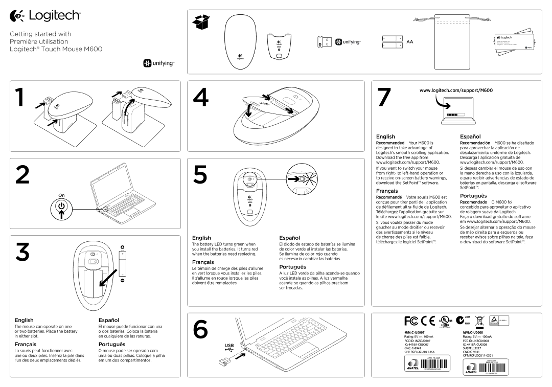 Logitech M600 manual English Español, Français Português 