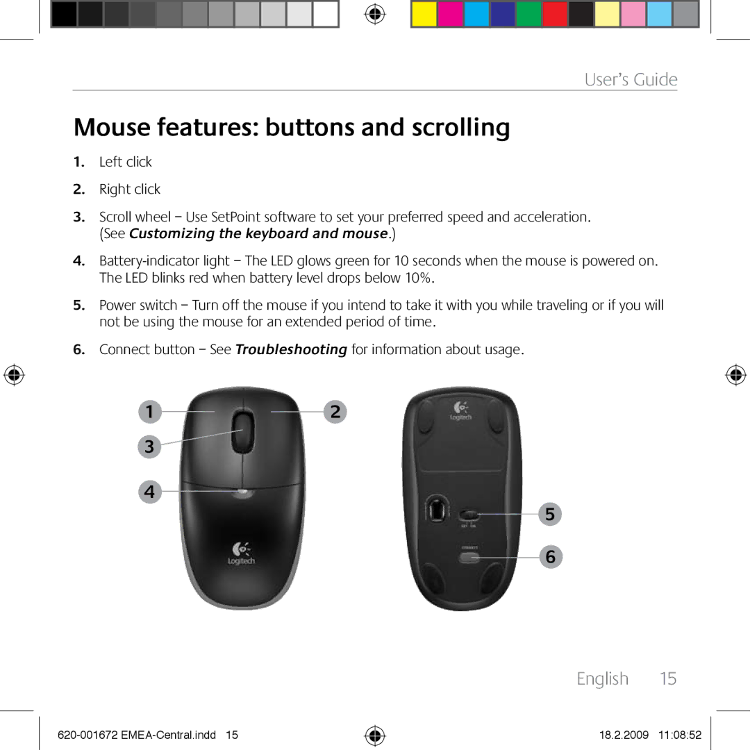 Logitech MK300 manual Mouse features buttons and scrolling, Left click Right click 