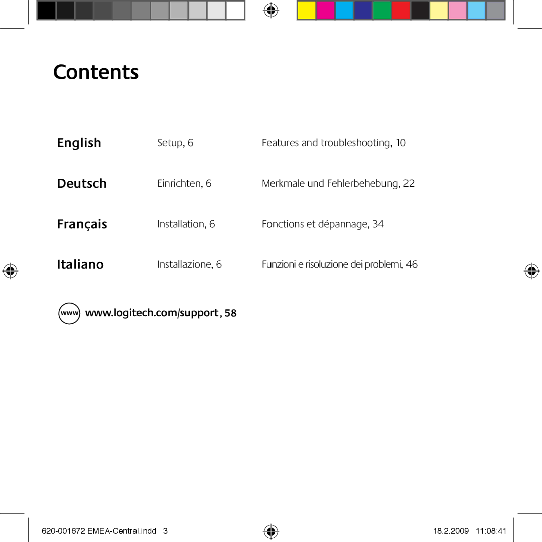 Logitech MK300 manual Contents 