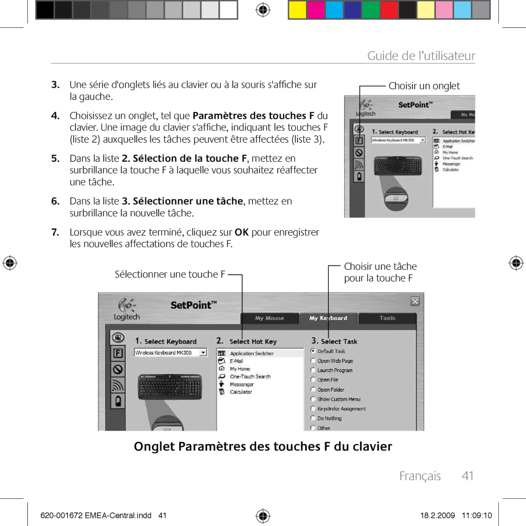 Logitech MK300 manual Onglet Paramètres des touches F du clavier 