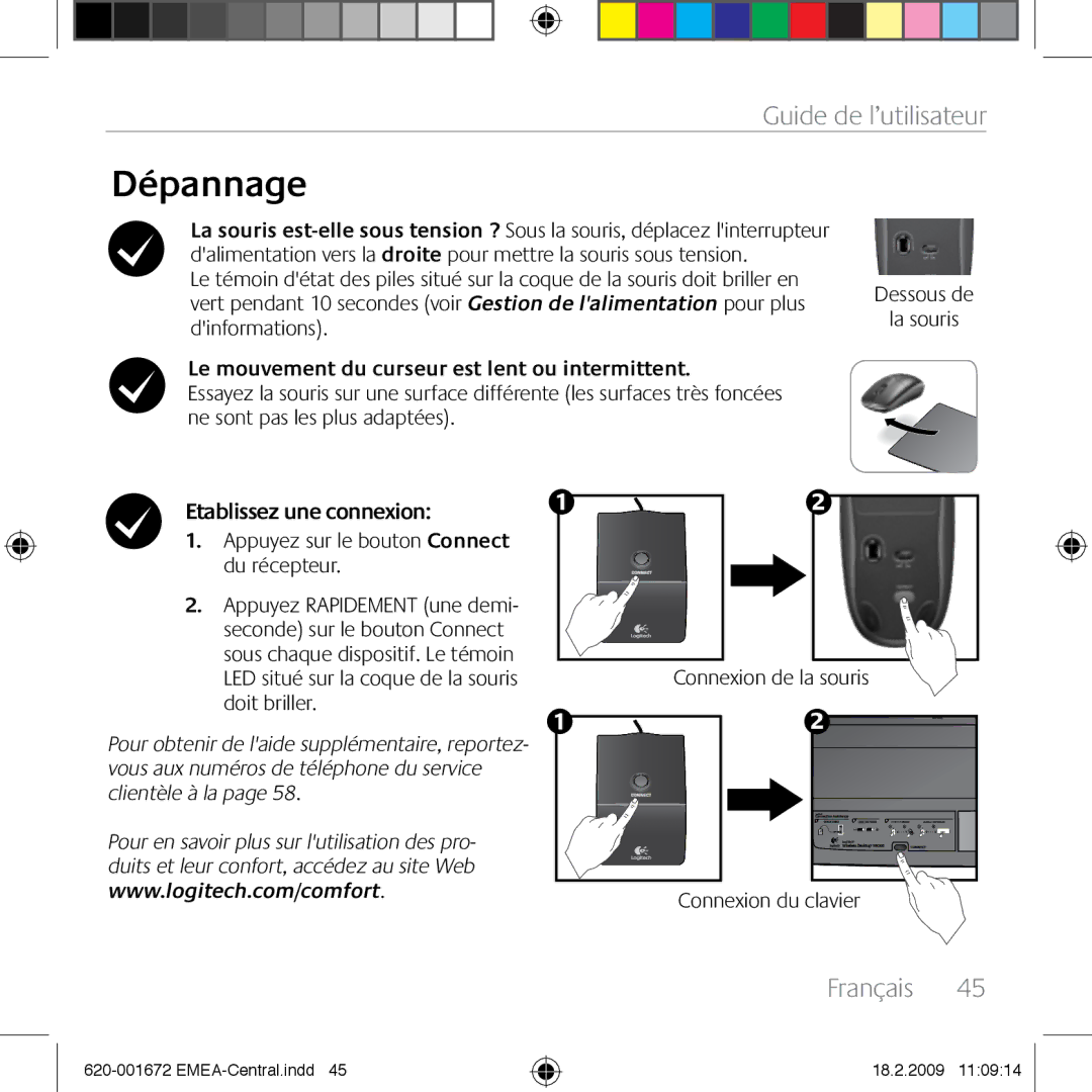 Logitech MK300 manual Le mouvement du curseur est lent ou intermittent, Etablissez une connexion 