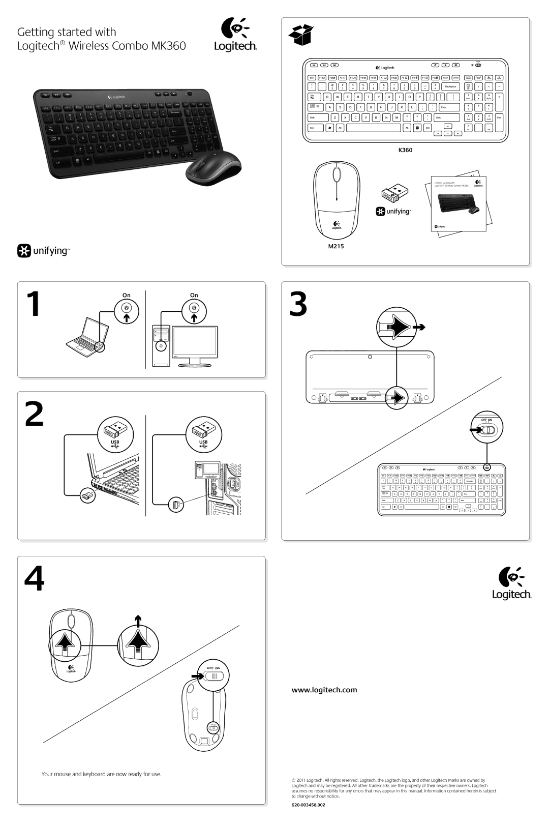 Logitech MK360 manual M215 OnOn, Your mouse and keyboard are now ready for use 