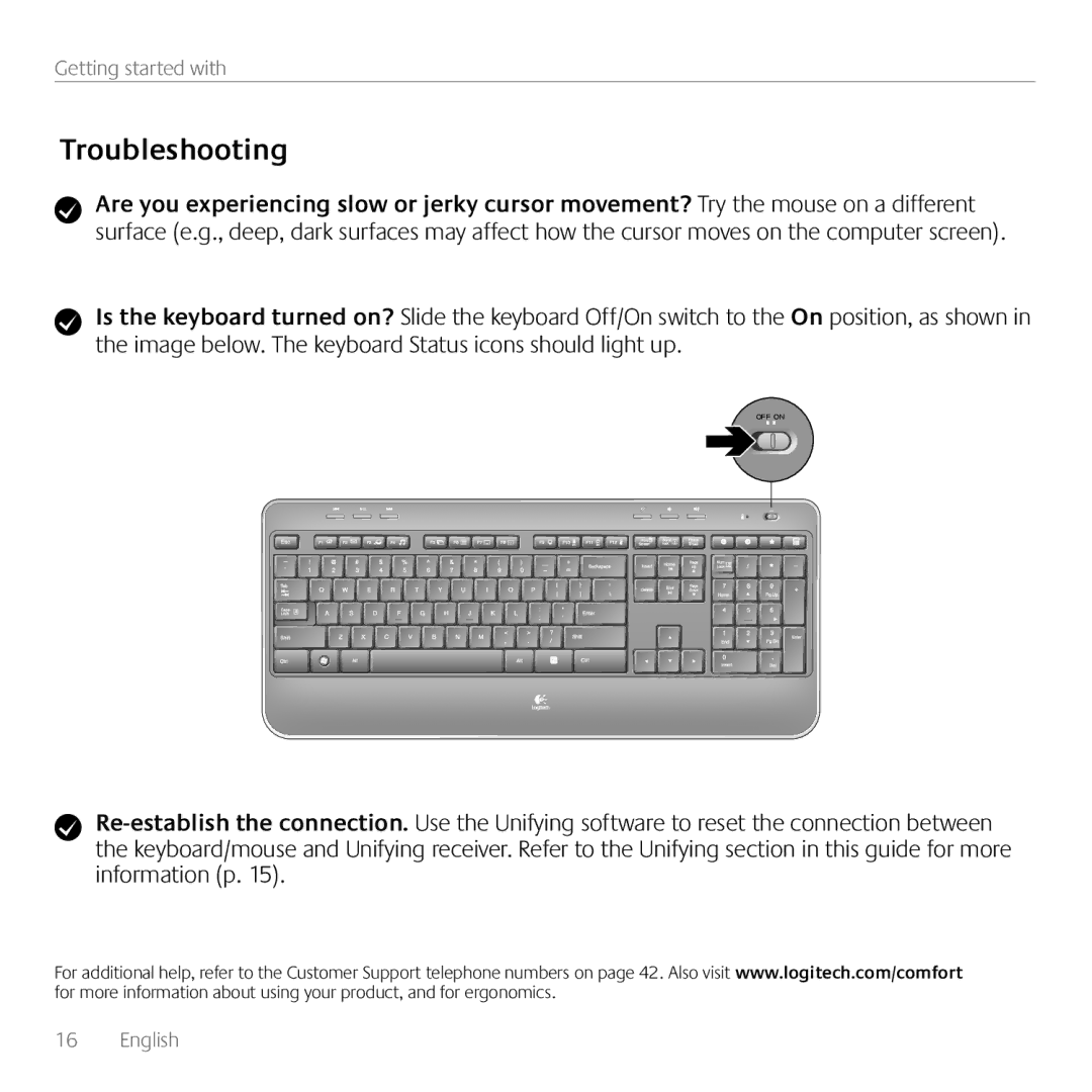 Logitech MK520 manual OFF on 