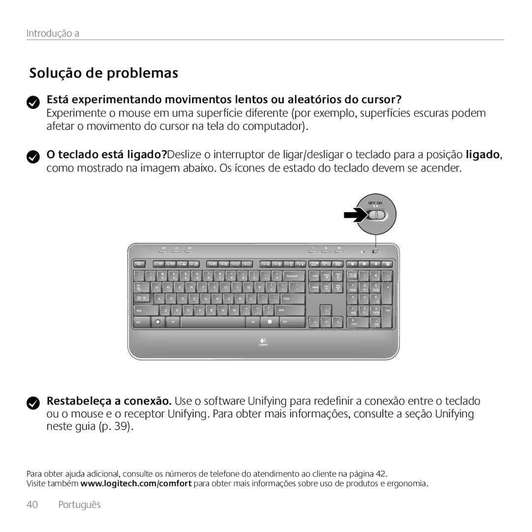 Logitech MK520 manual OFF on 