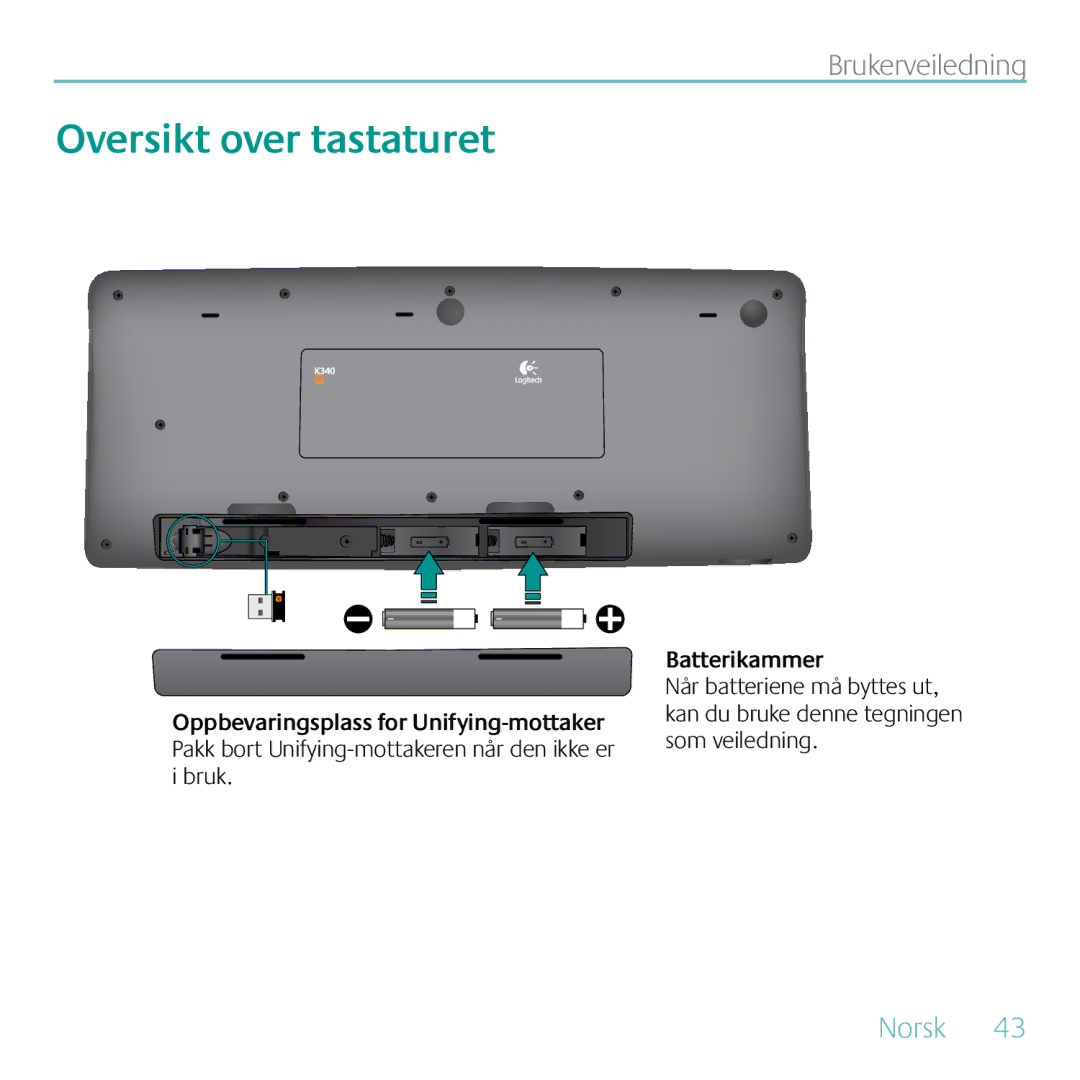 Logitech MK605 manual Batterikammer 