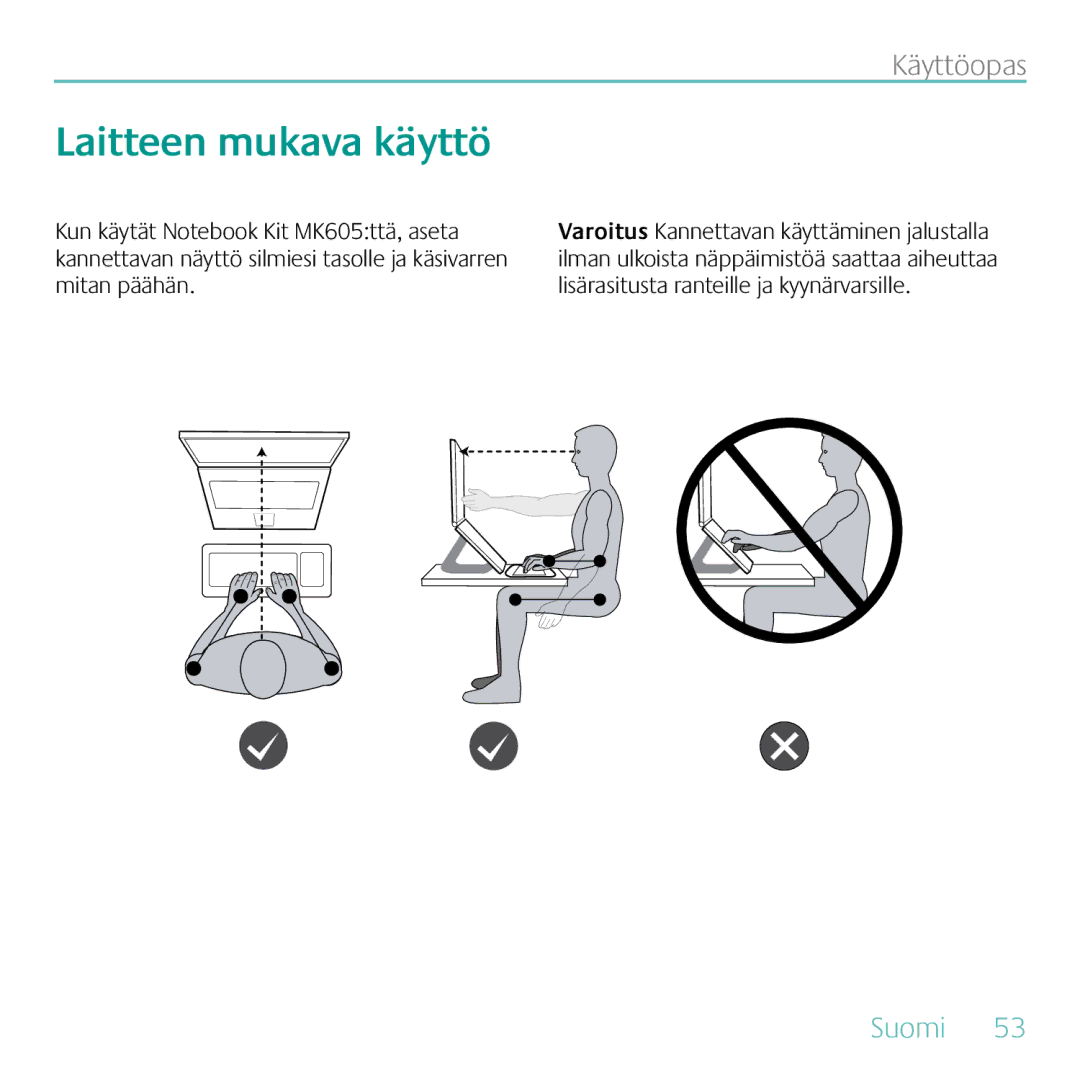 Logitech MK605 manual Laitteen mukava käyttö 