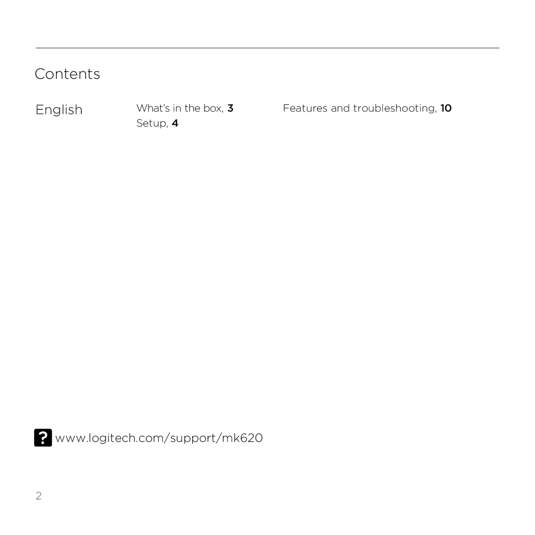Logitech MK620 manual Contents 