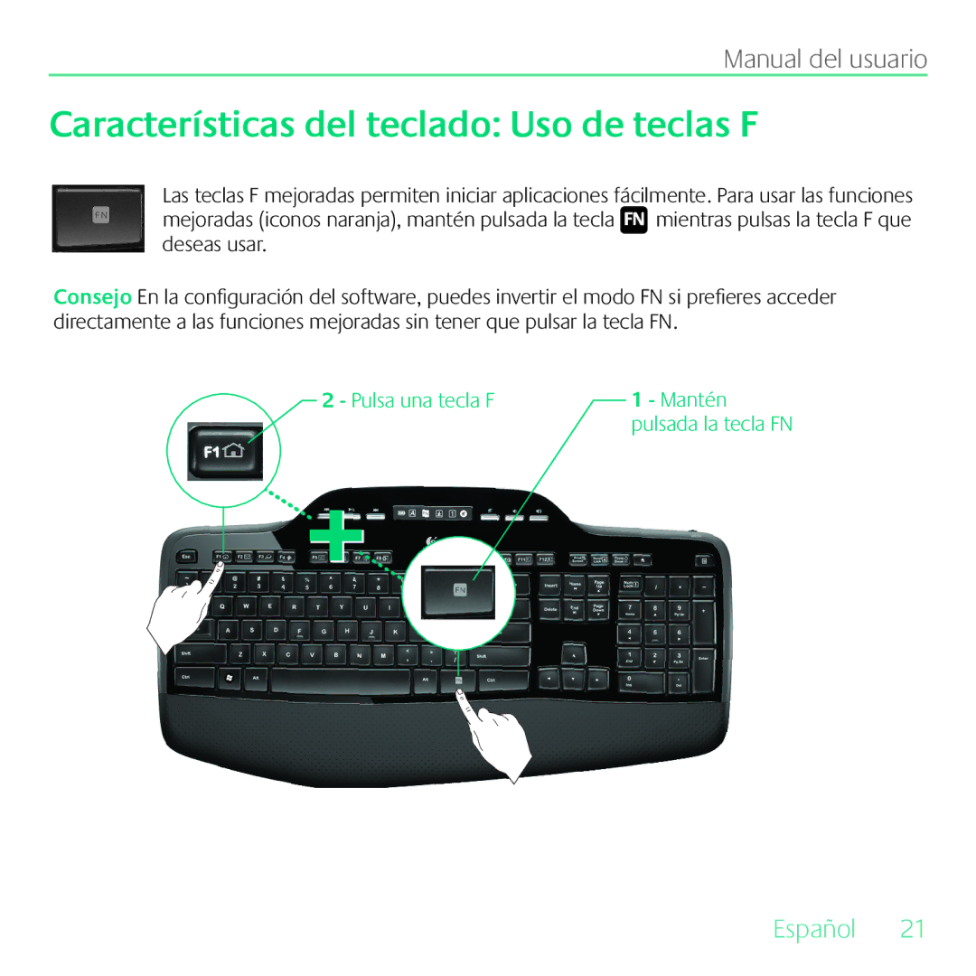 Logitech MK700 manual Características del teclado Uso de teclas F 