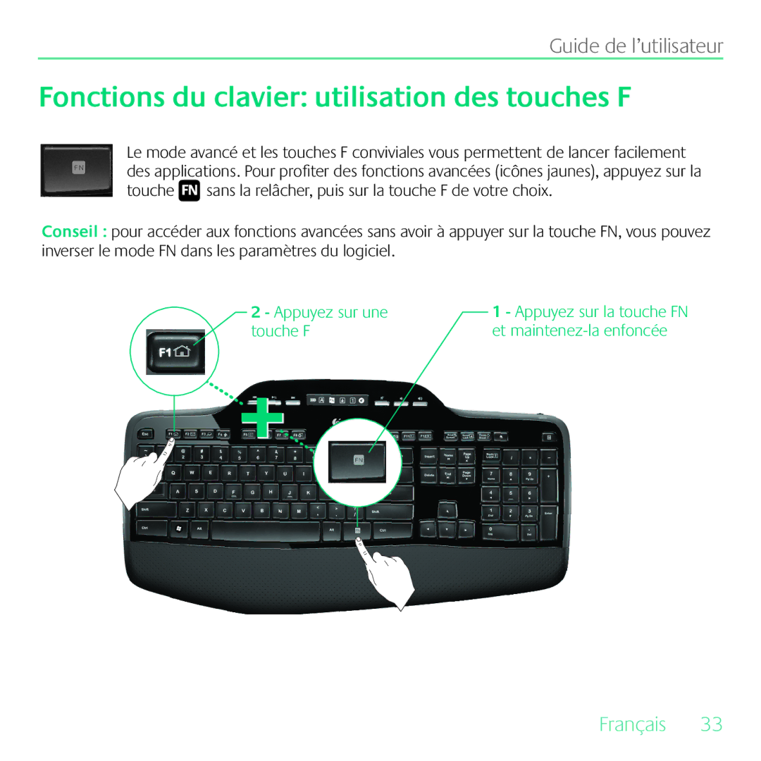 Logitech MK700 manual Fonctions du clavier utilisation des touches F 