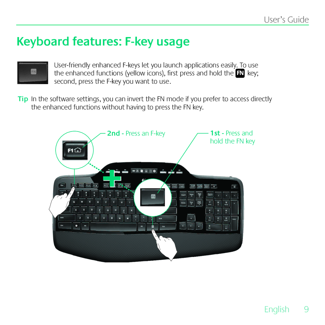 Logitech MK700 manual Keyboard features F-key usage 