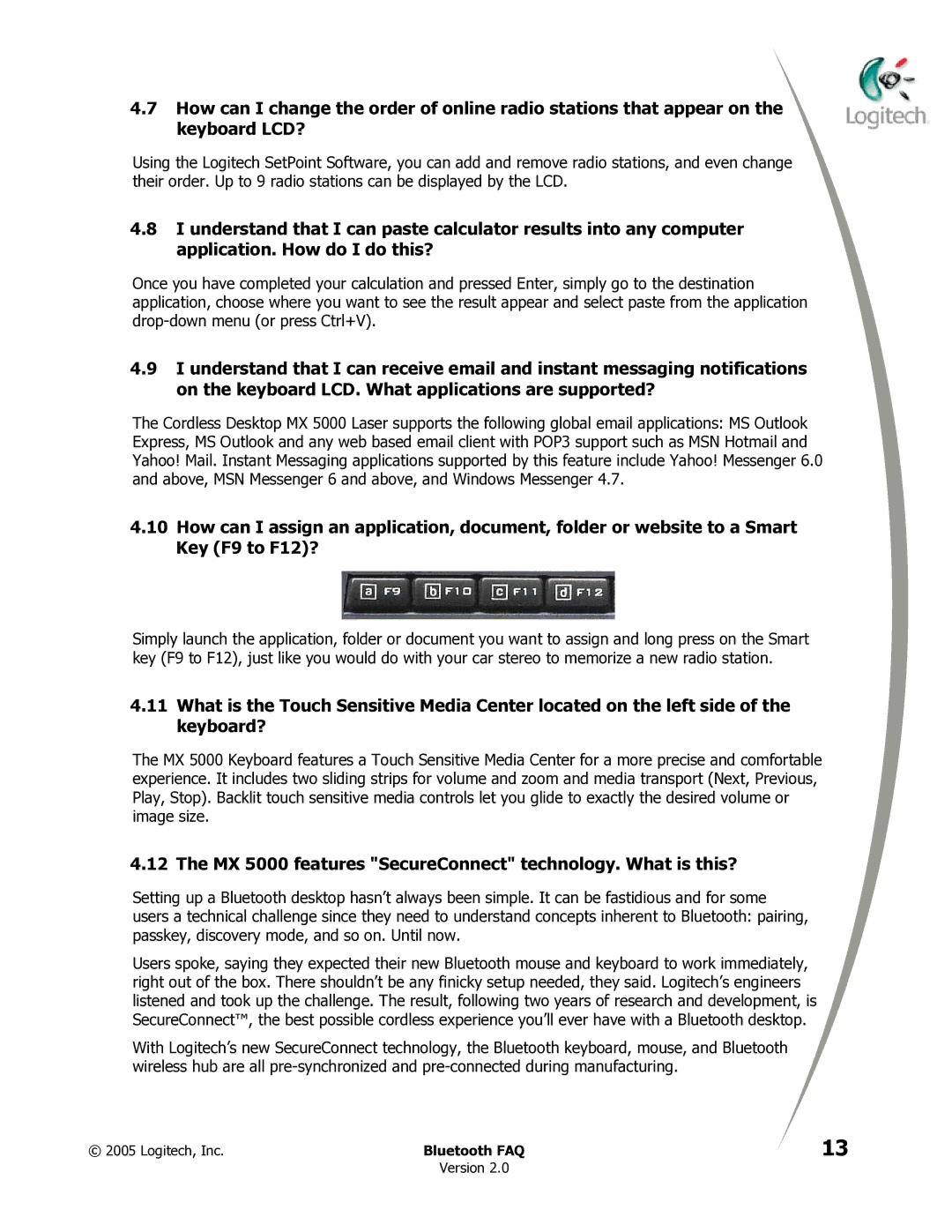 Logitech MX 5000 LASER manual MX 5000 features SecureConnect technology. What is this? 