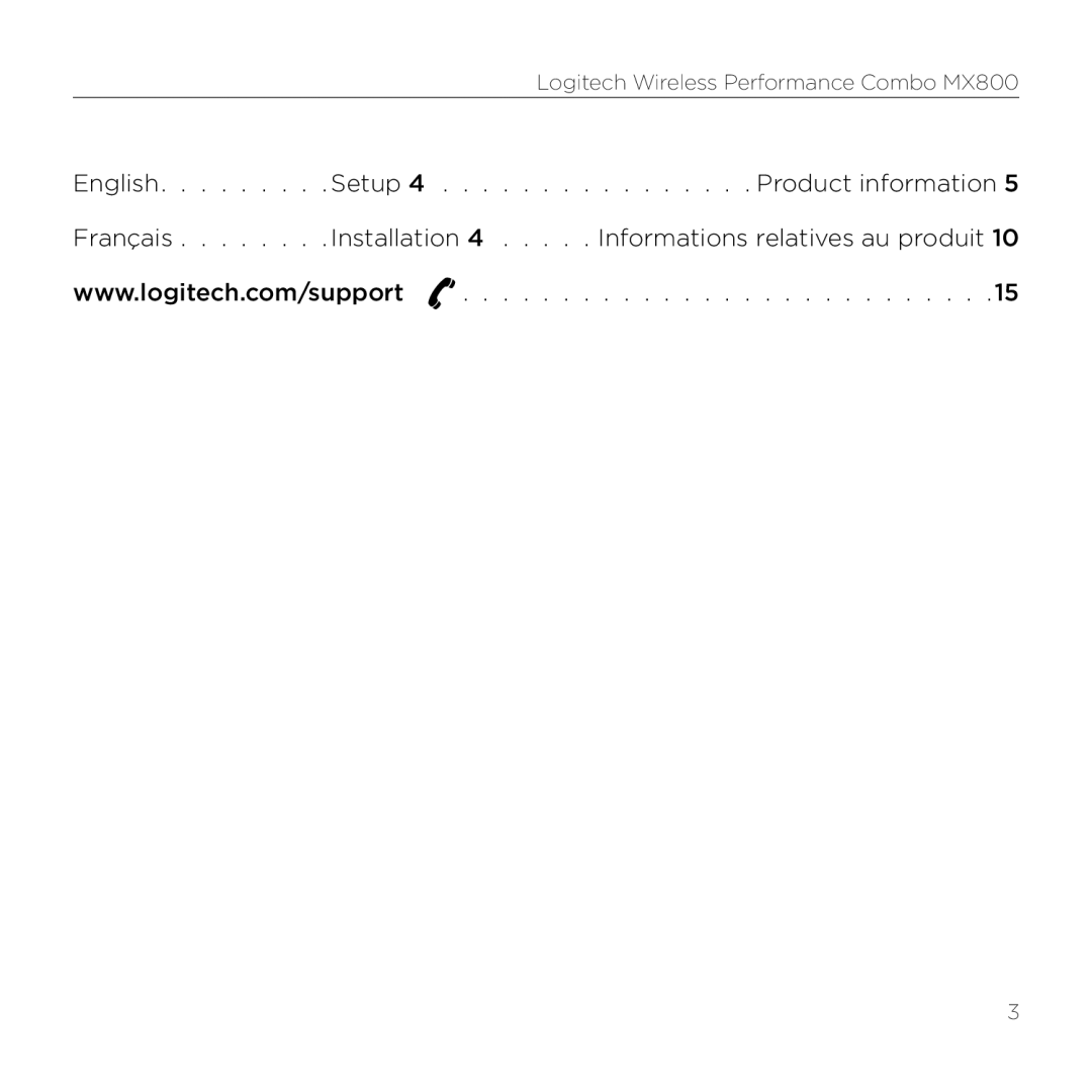 Logitech setup guide Logitech Wireless Performance Combo MX800 