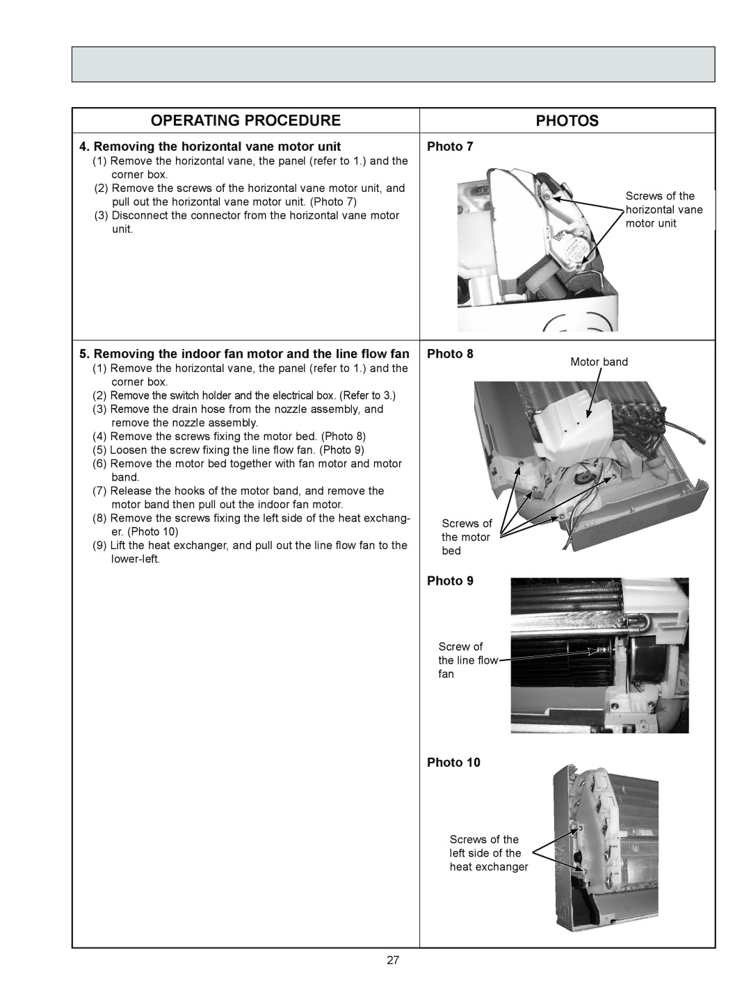 Logitech MSZ-A09NA, OB450 REVISED EDITION-B service manual Removing the horizontal vane motor unit Photo 