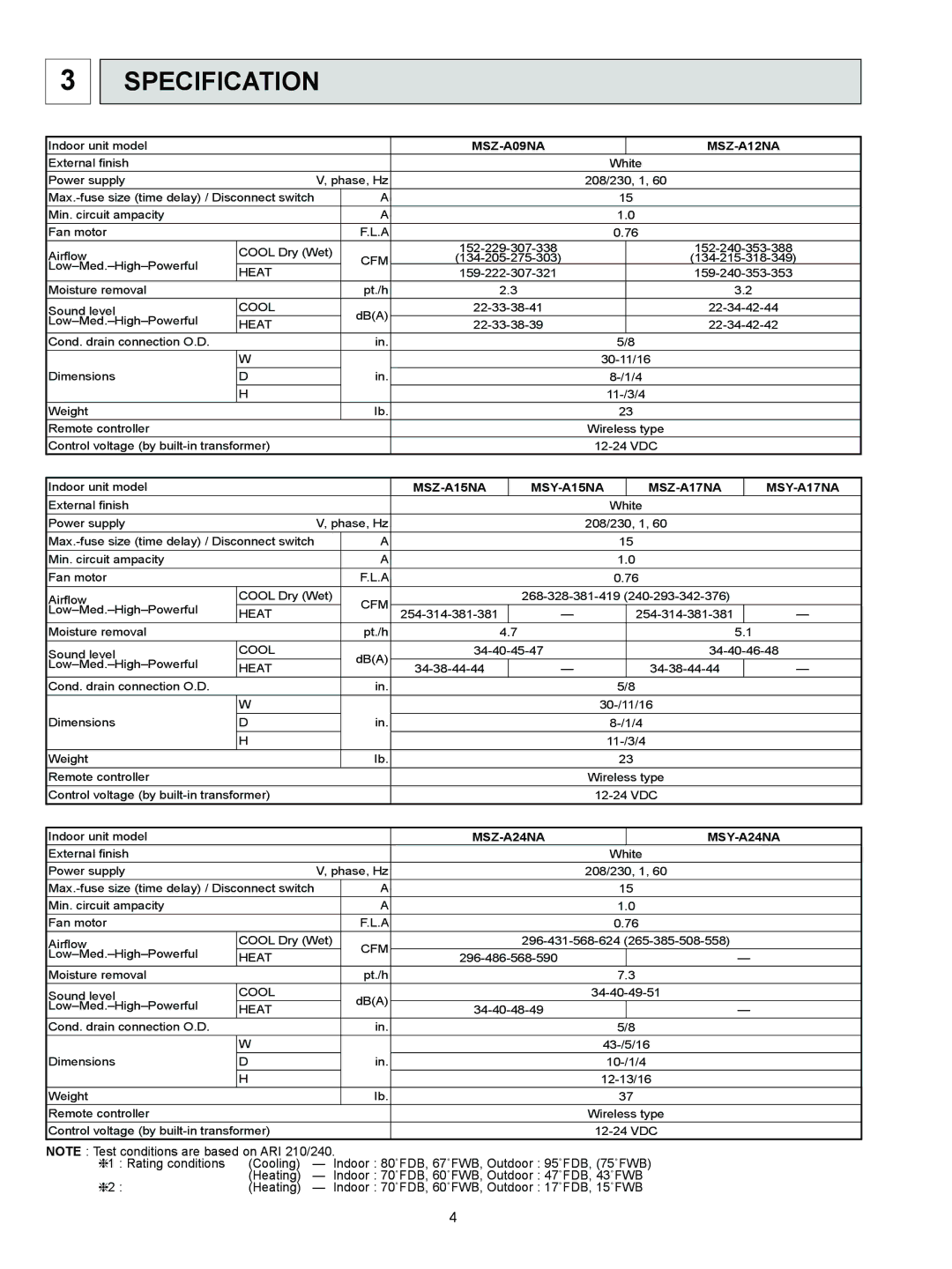 Logitech OB450 REVISED EDITION-B, MSZ-A09NA service manual Specification 