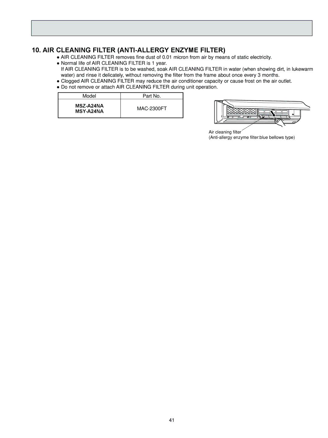 Logitech MSZ-A09NA, OB450 REVISED EDITION-B service manual AIR Cleaning Filter ANTI-ALLERGY Enzyme Filter 