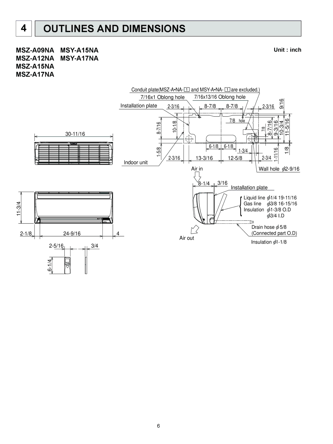 Logitech OB450 REVISED EDITION-B Outlines and Dimensions, MSZ-A09NA MSY-A15NA, MSZ-A12NA MSY-A17NA MSZ-A15NA MSZ-A17NA 