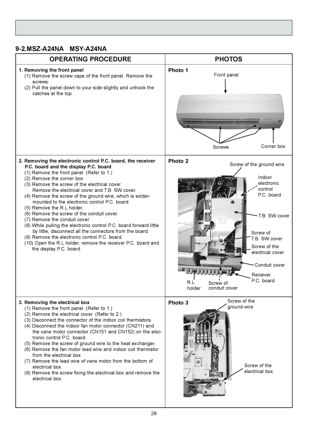Logitech OB450 REVISED EDITION-B, MSZ-A09NA service manual MSZ-A24NA MSY-A24NA, Operating Procedure, Photos 
