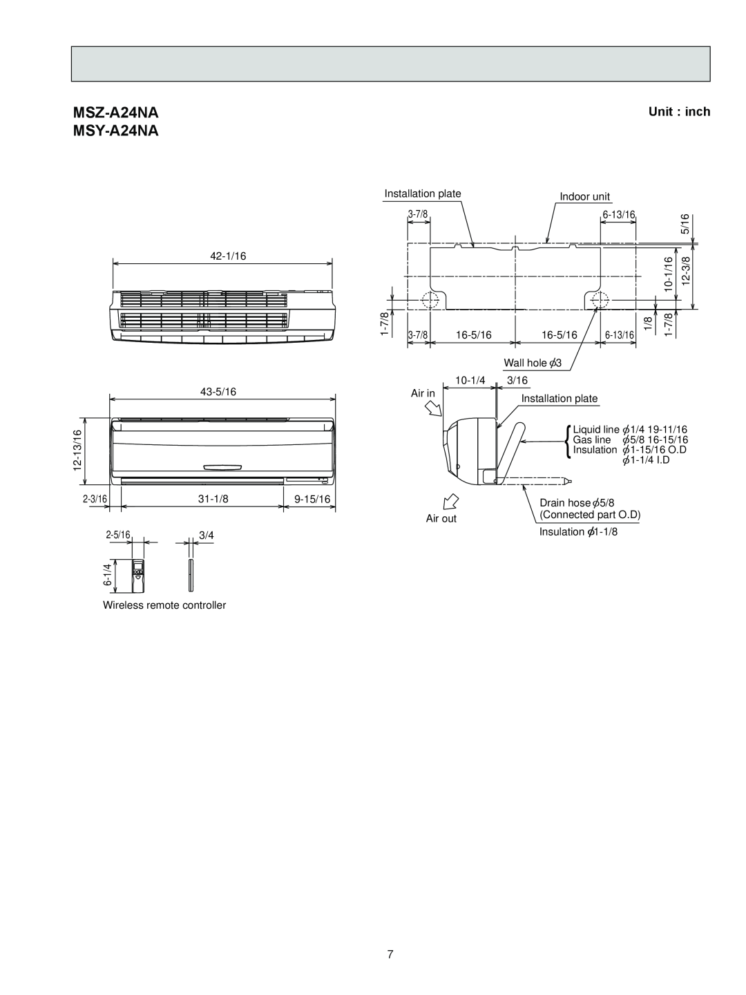 Logitech MSZ-A09NA, OB450 REVISED EDITION-B service manual MSZ-A24NA, MSY-A24NA, Unit inch, Installation plate 
