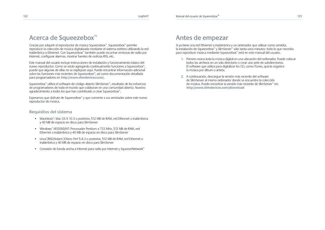 Logitech Receiver manual Acerca de Squeezebox, Antes de empezar, Requisitos del sistema 