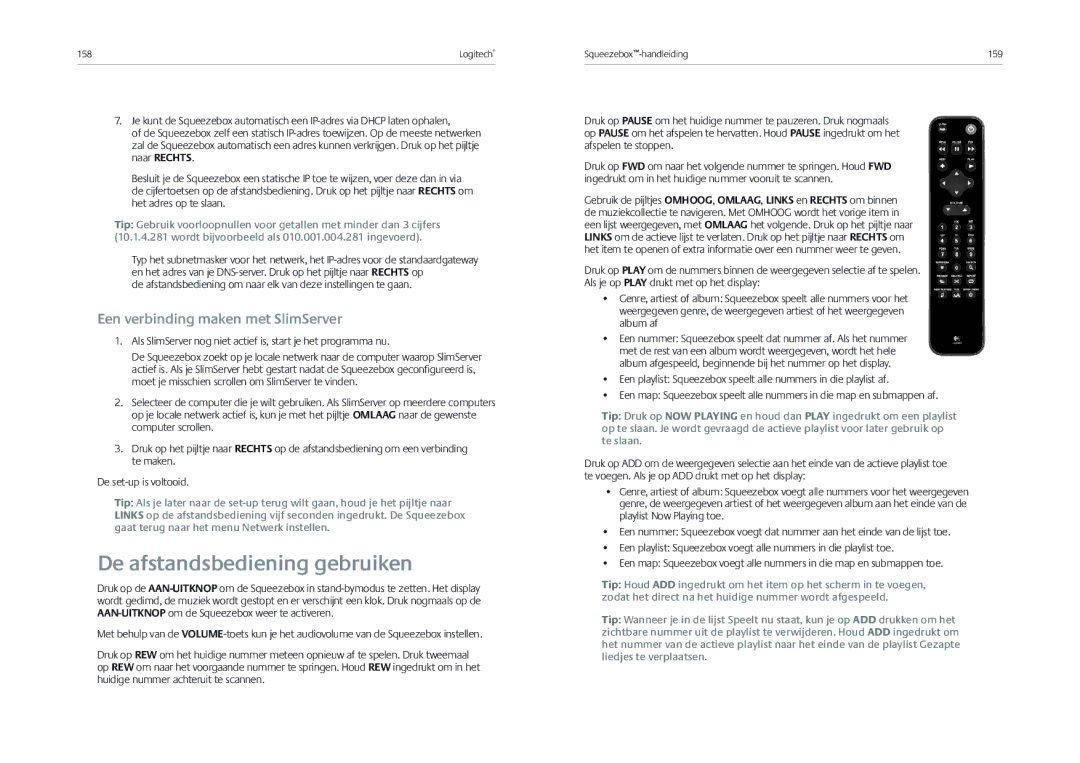 Logitech Receiver manual De afstandsbediening gebruiken, Een verbinding maken met SlimServer 