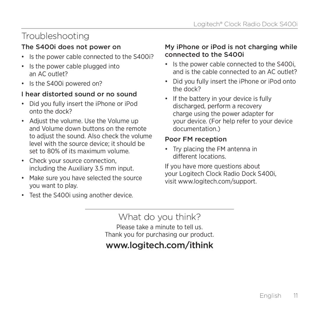 Logitech S400i manual Troubleshooting, What do you think? 