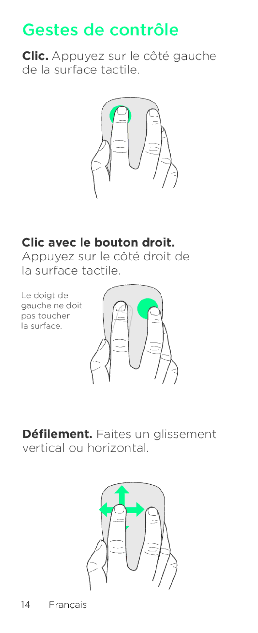 Logitech T630 setup guide Gestes de contrôle, Défilement. Faites un glissement vertical ou horizontal 