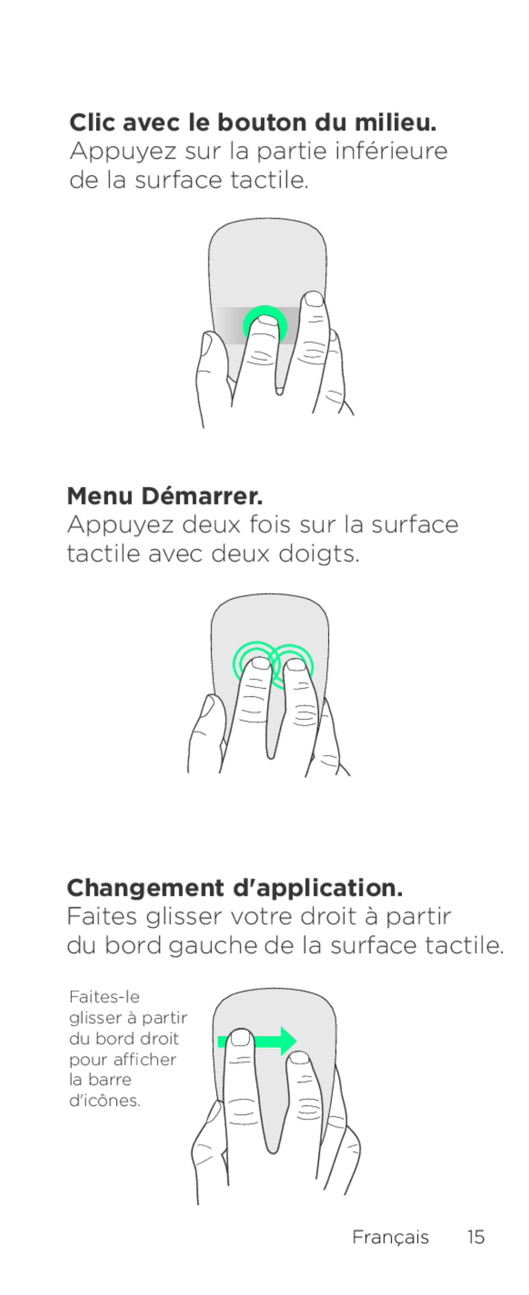 Logitech T630 setup guide Appuyez deux fois sur la surface tactile avec deux doigts 