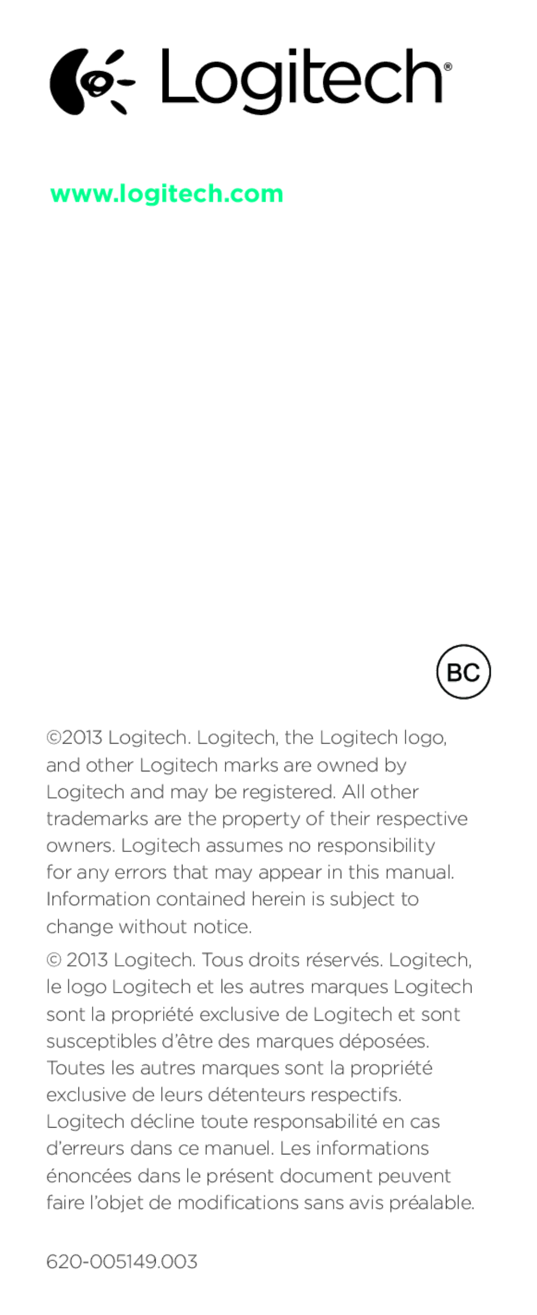 Logitech T630 setup guide 620-005149.003 