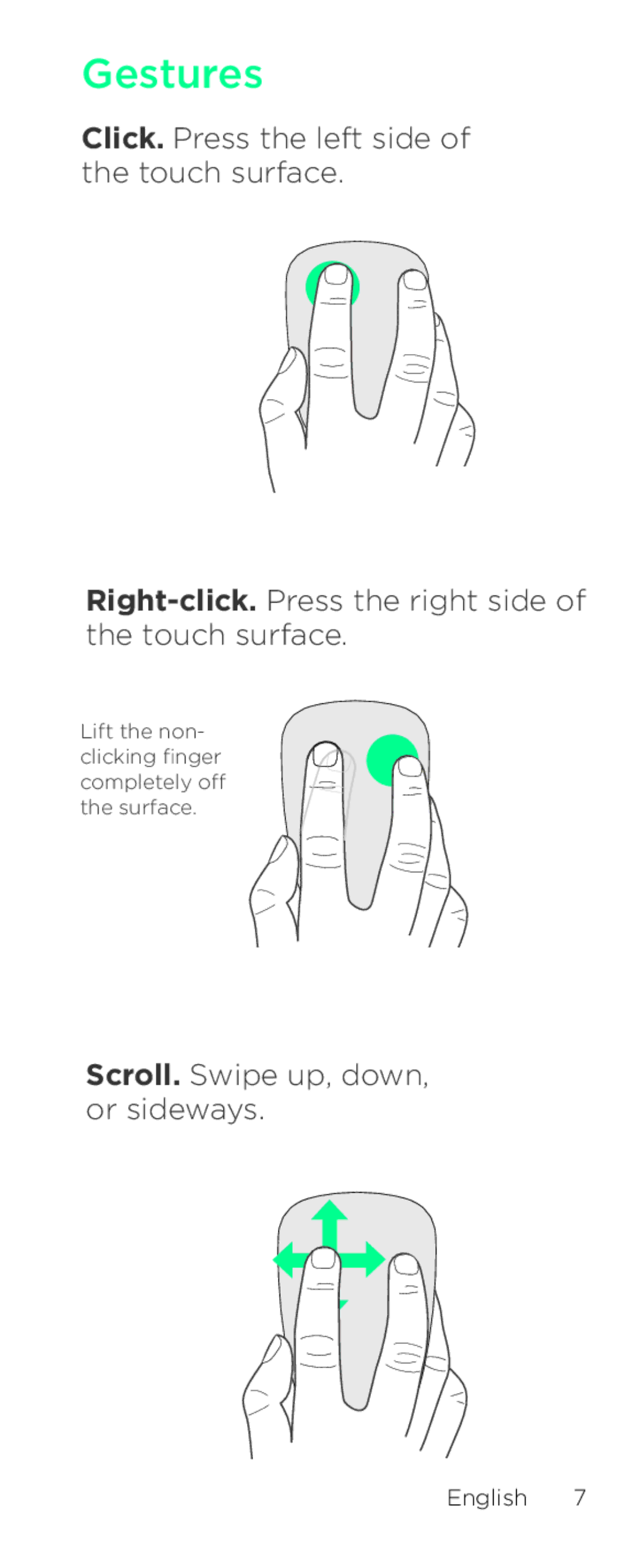 Logitech T630 setup guide Gestures 