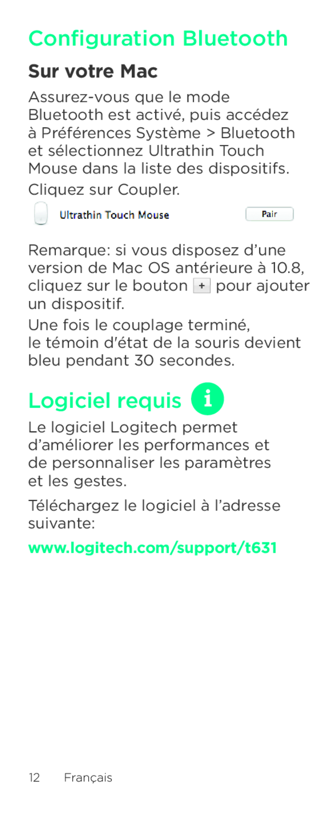 Logitech T631 setup guide Logiciel requis, Sur votre Mac 