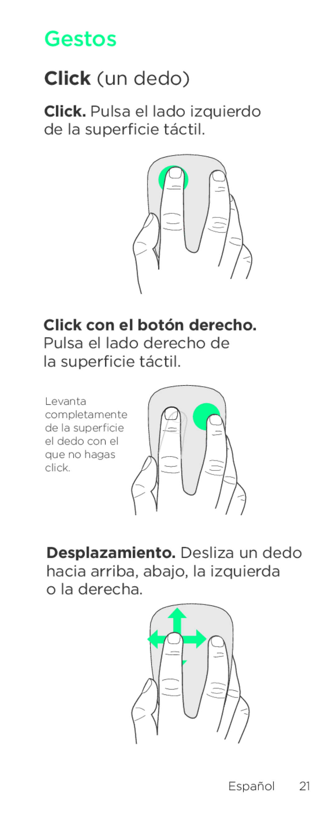 Logitech T631 setup guide Gestos, Click un dedo 