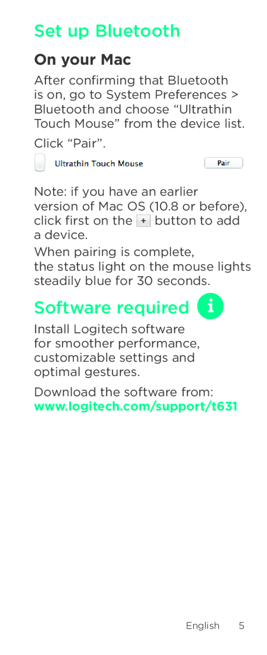 Logitech T631 setup guide Software required, On your Mac 