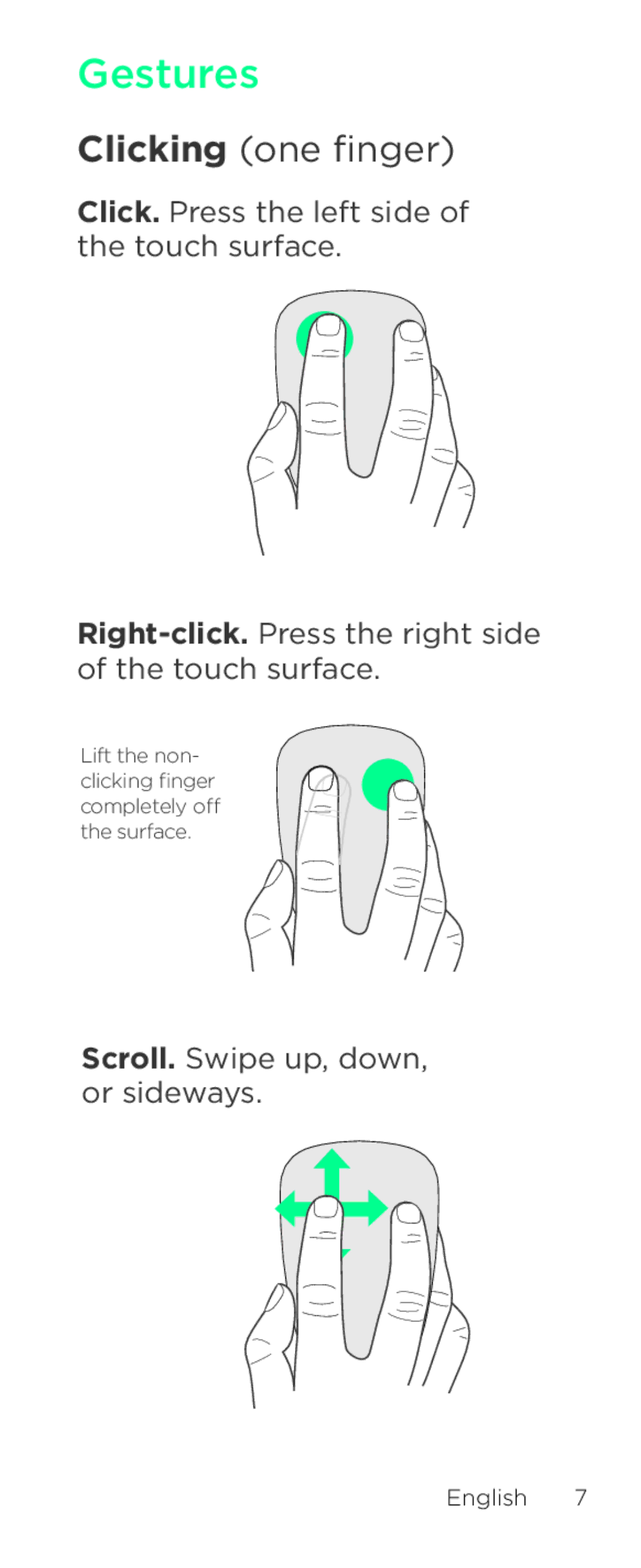 Logitech T631 setup guide Gestures, Clicking one finger 