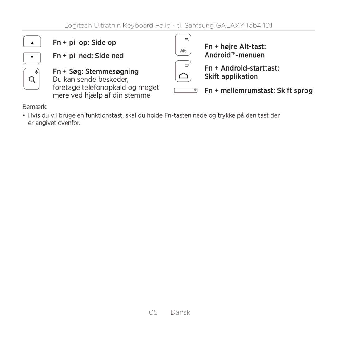 Logitech Tab4 10.1 setup guide Bemærk 