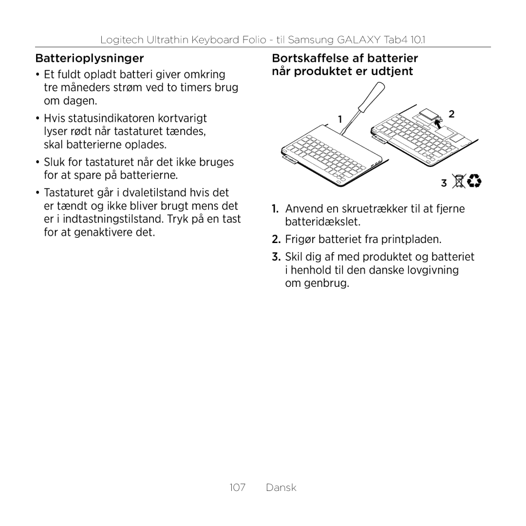 Logitech Tab4 10.1 setup guide Logitech Ultrathin Keyboard Folio til Samsung Galaxy Tab4 