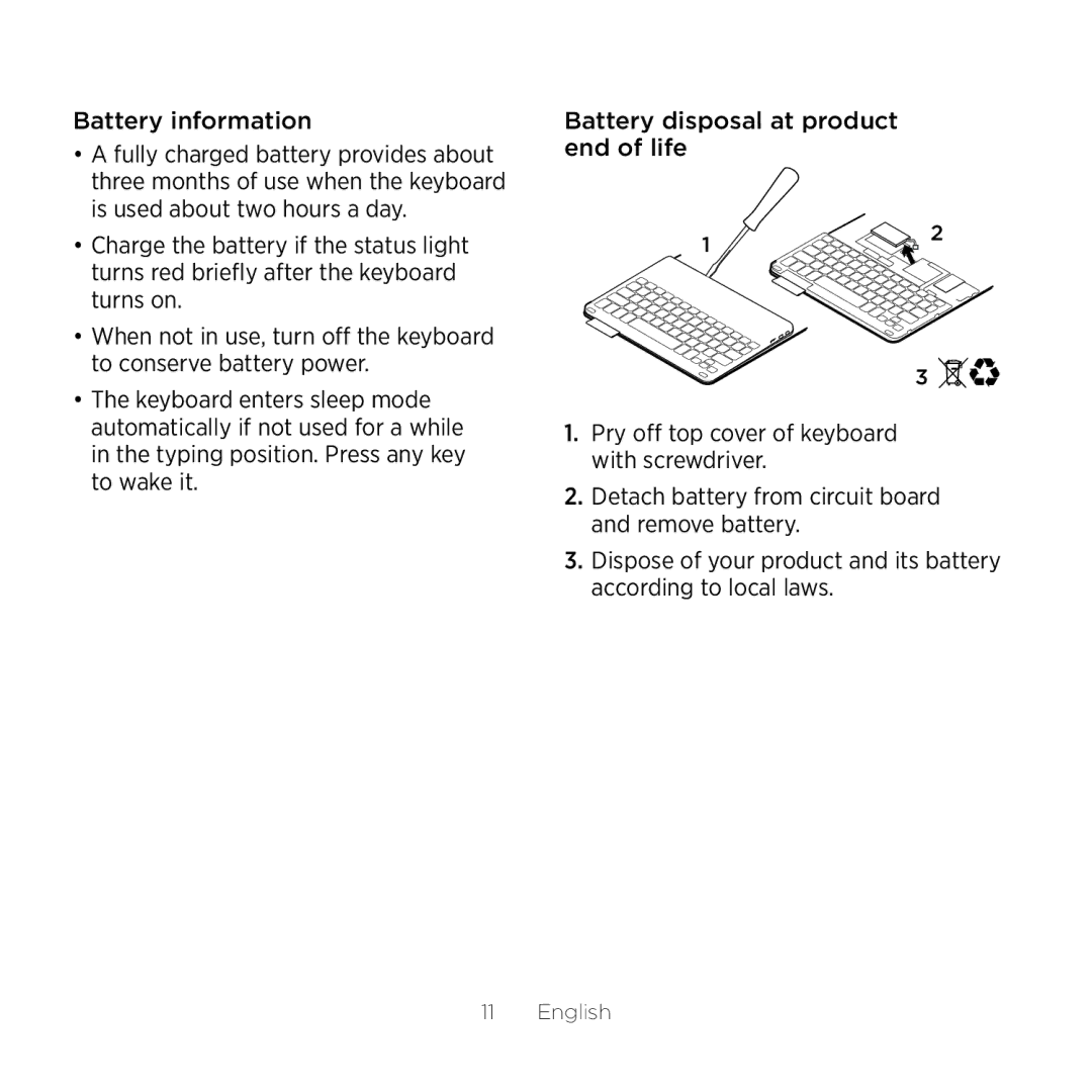 Logitech Tab4 10.1 setup guide Battery information 