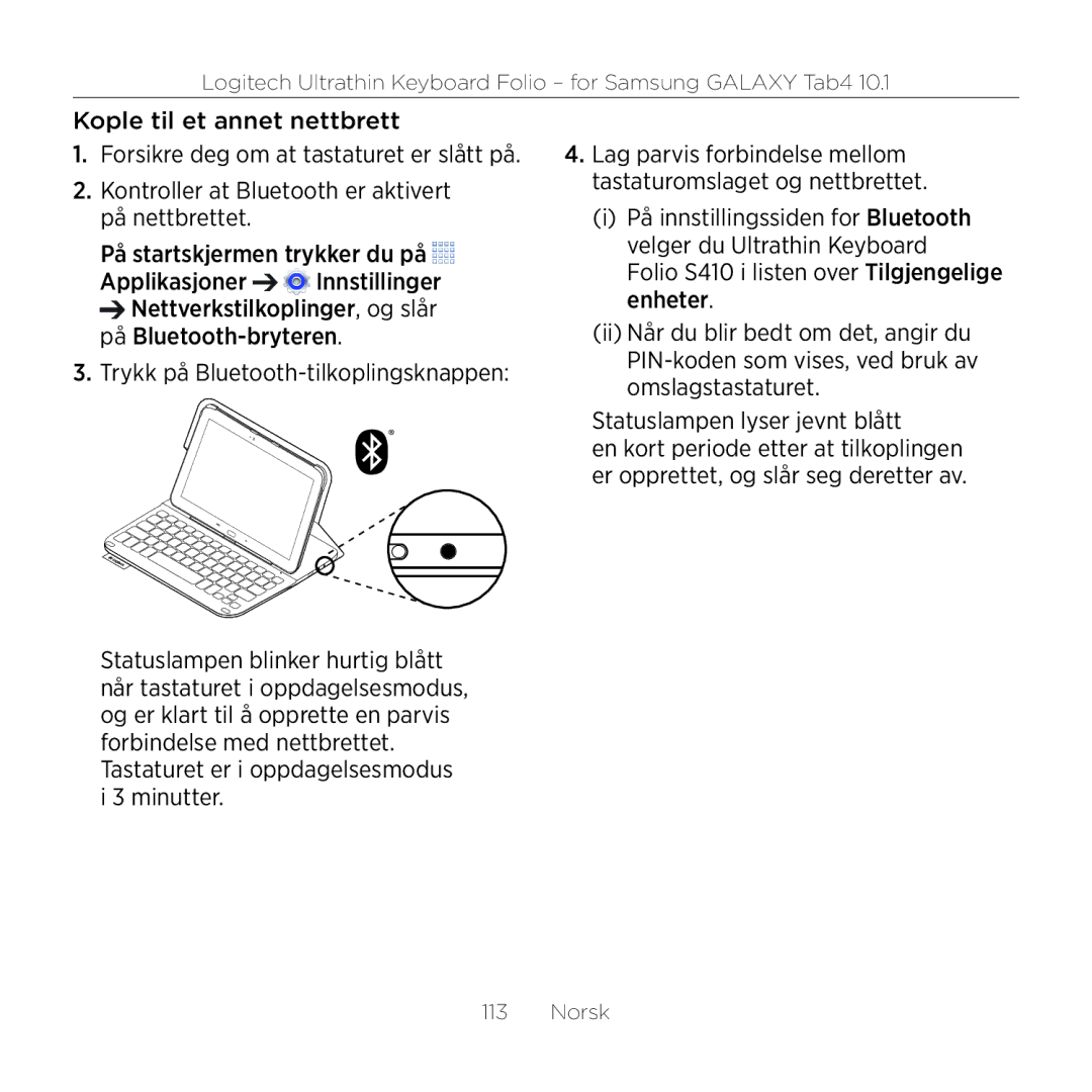 Logitech Tab4 10.1 setup guide Logitech Ultrathin Keyboard Folio for Samsung Galaxy Tab4 