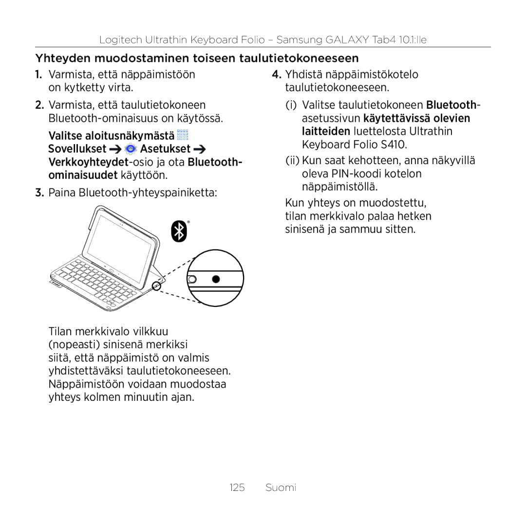 Logitech Tab4 10.1 setup guide Suomi 