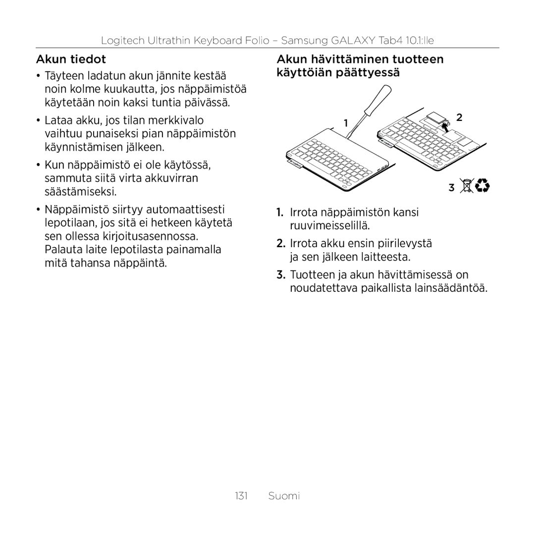 Logitech Tab4 10.1 setup guide Akun tiedot 