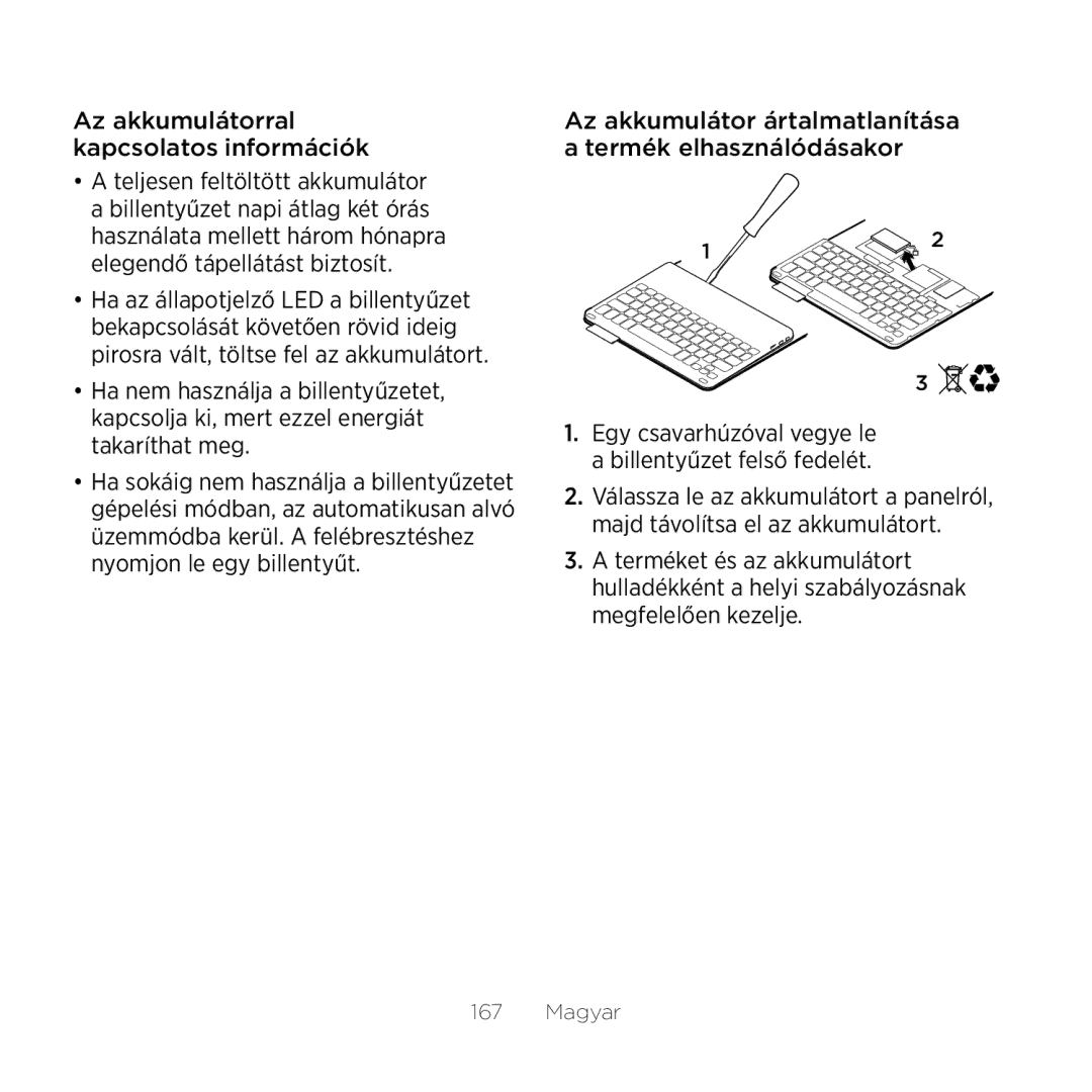 Logitech Tab4 10.1 Az akkumulátorral kapcsolatos információk, Az akkumulátor ártalmatlanítása a termék elhasználódásakor 