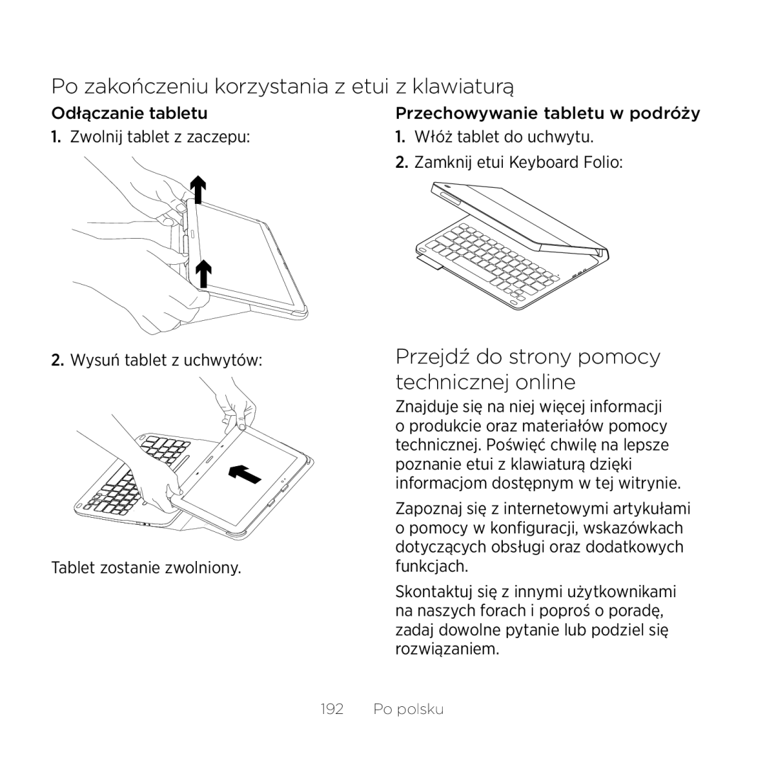 Logitech Tab4 10.1 setup guide Po zakończeniu korzystania z etui z klawiaturą, Przejdź do strony pomocy technicznej online 