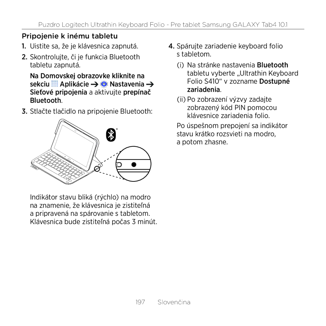 Logitech Tab4 10.1 setup guide Potom zhasne 