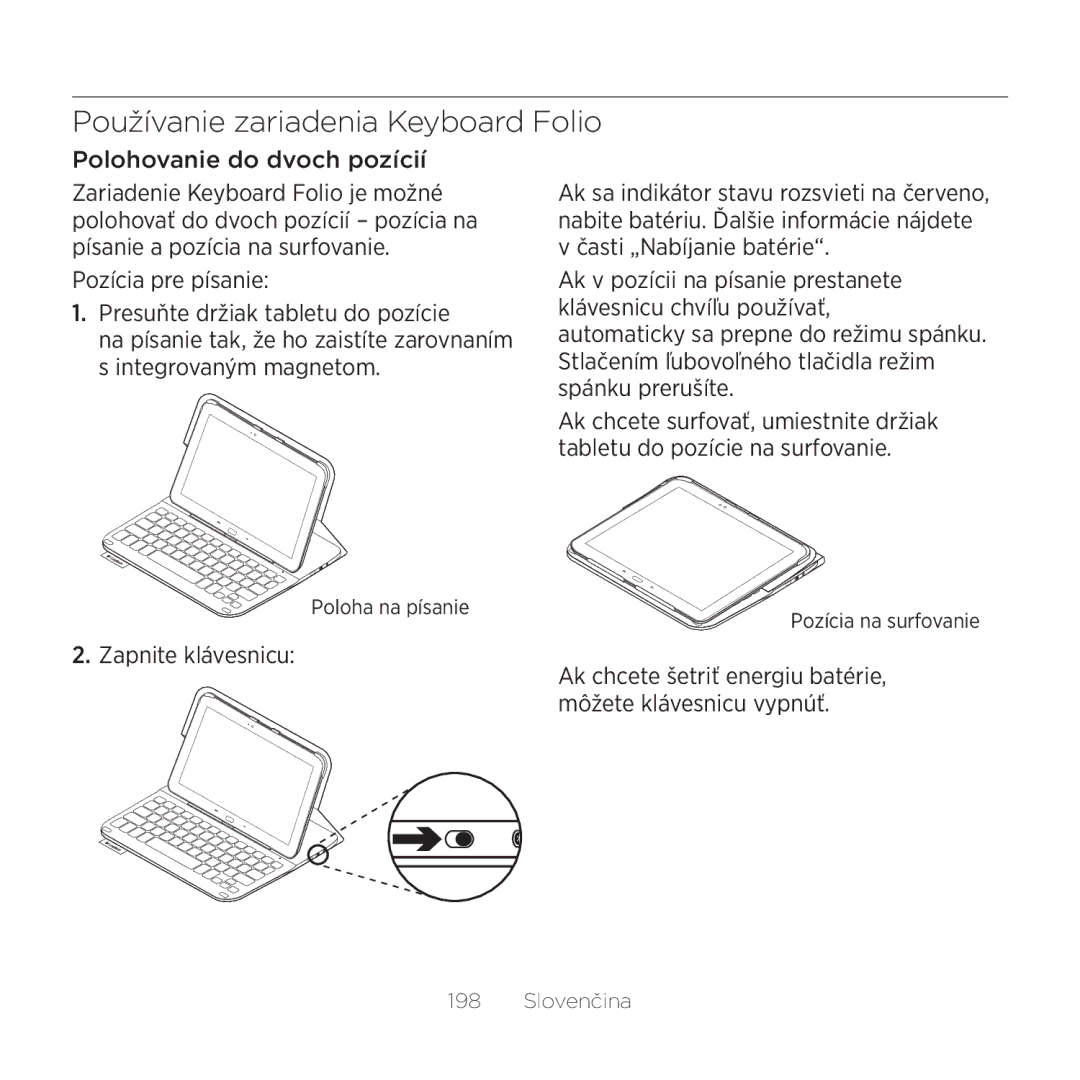 Logitech Tab4 10.1 setup guide Používanie zariadenia Keyboard Folio 