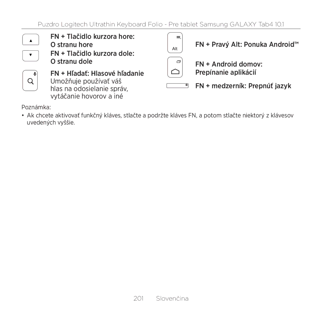 Logitech Tab4 10.1 setup guide FN + Hľadať Hlasové hľadanie Umožňuje používať váš 