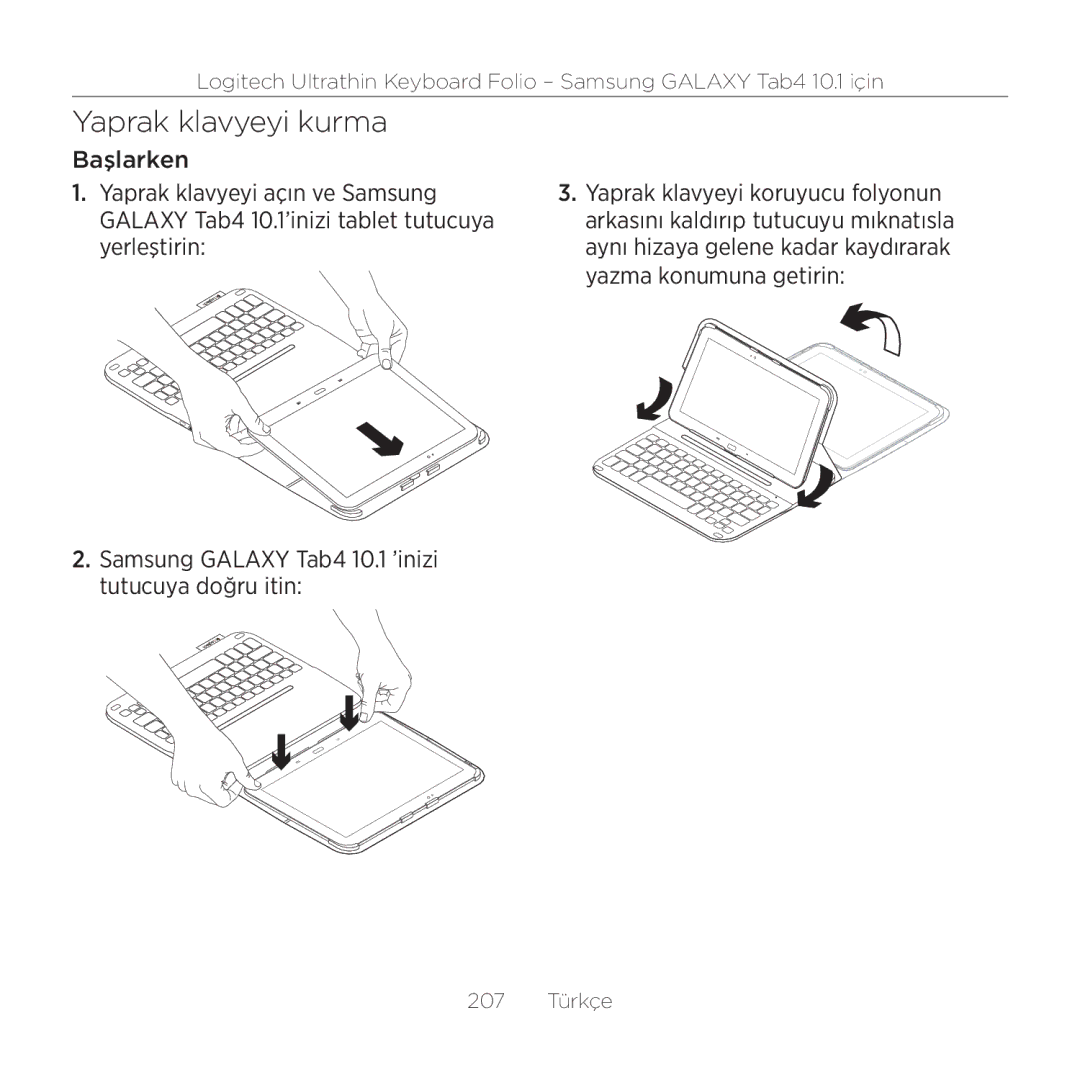 Logitech Tab4 10.1 setup guide Yaprak klavyeyi kurma 