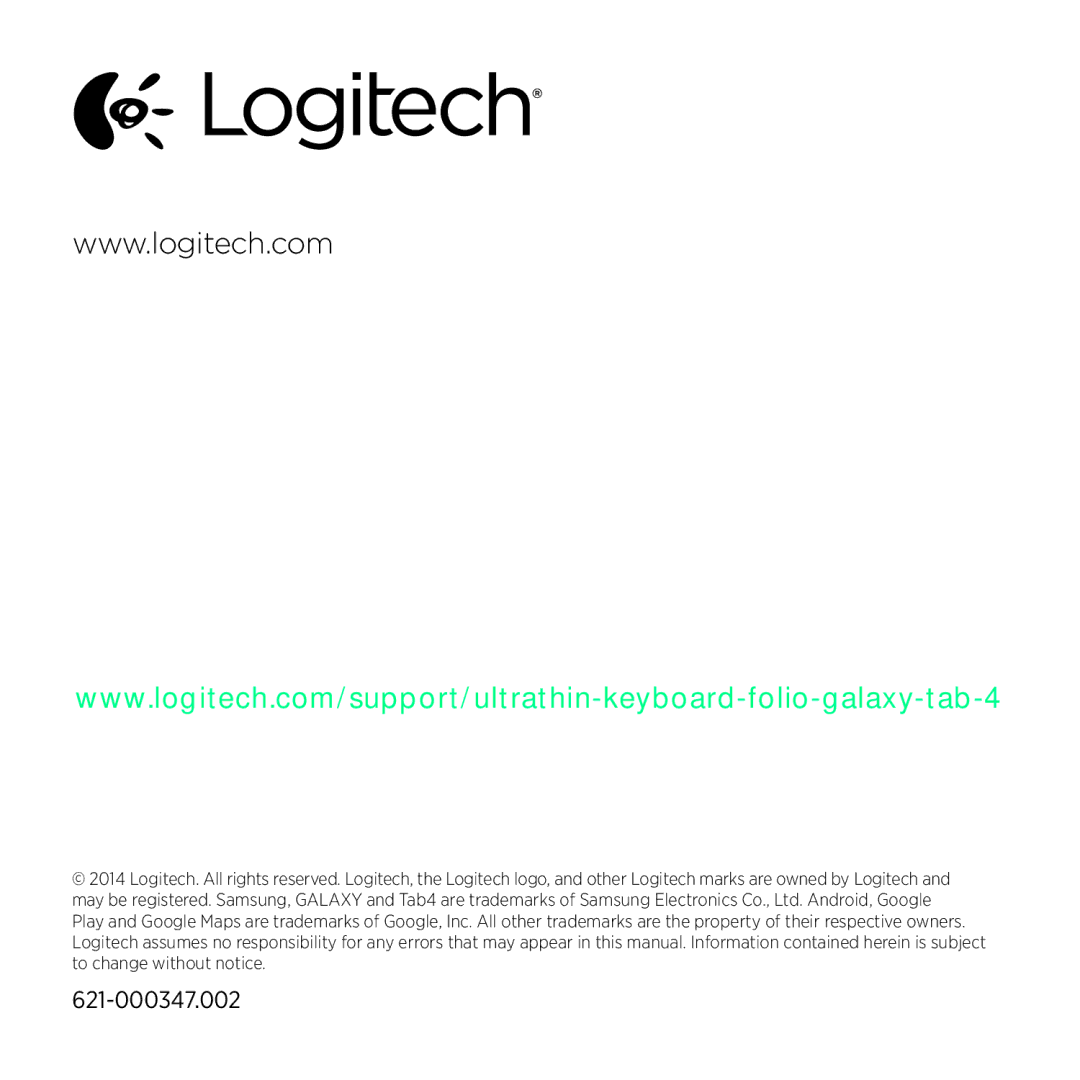 Logitech Tab4 10.1 setup guide 621-000347.002 