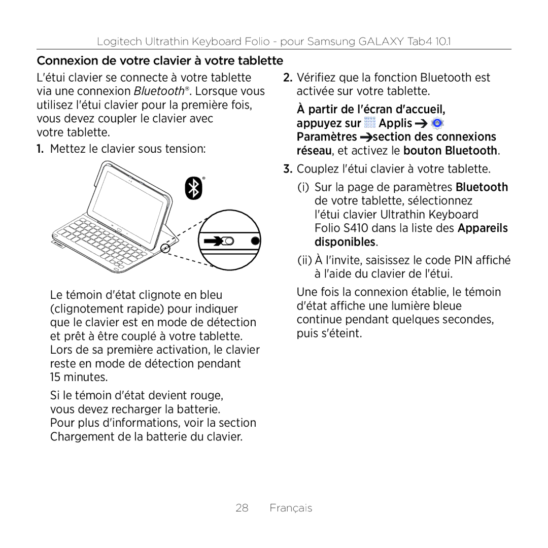 Logitech Tab4 10.1 setup guide Logitech Ultrathin Keyboard Folio pour Samsung Galaxy Tab4 