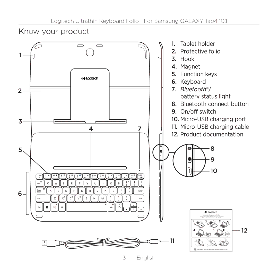 Logitech Tab4 10.1 setup guide Know your product 