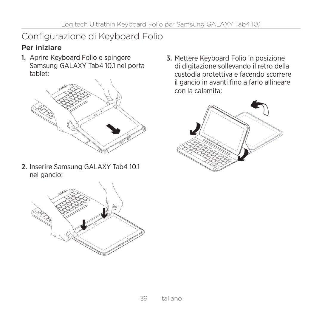 Logitech Tab4 10.1 setup guide Configurazione di Keyboard Folio 