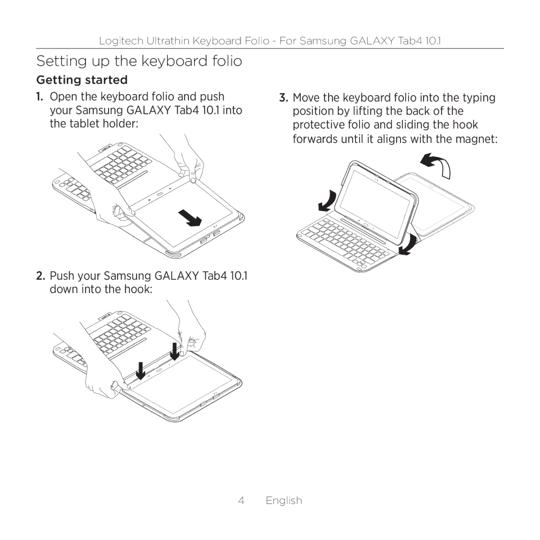 Logitech Tab4 10.1 setup guide Setting up the keyboard folio 